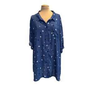 Catherines Blue Star Pattern Shirt Dress 4th of July